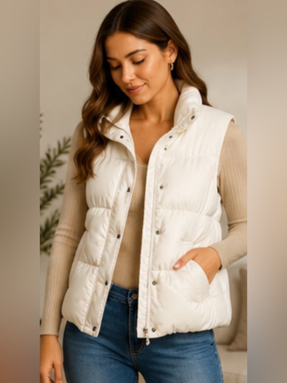 Gap Women’s White Puffer Vest – Quilted Hooded Vest